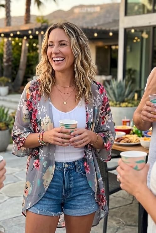 Women's Floral Print Puff Sleeve Kimono Cardigan Loose Cover Up Casual Blouse Tops 2026