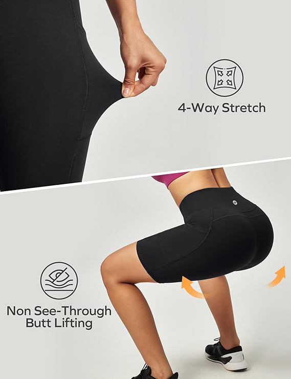 Biker Shorts Women Tummy Control Workout Shorts with 3 Pockets High Waisted Compression Gym Running Yoga Shorts Women
