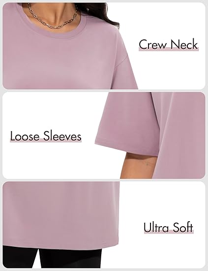 Siimcuzy 1/2/4 Pack Oversized T Shirts for Women Loose Fit Crew Neck Summer Casual Workout Baggy Tees Plus Size Tops