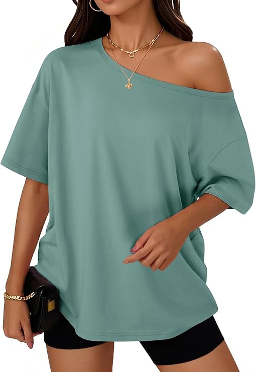 Womens Off the Shoulder Tops Oversized Summer Spring T-Shirts 2026