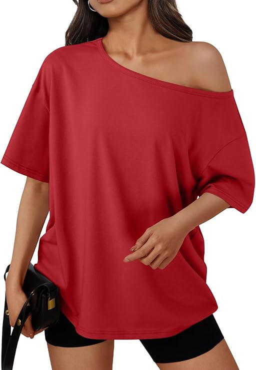 Womens Off the Shoulder Tops Oversized Summer Spring T-Shirts 2026