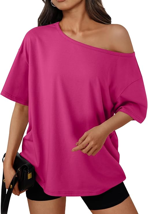 Womens Off the Shoulder Tops Oversized Summer Spring T-Shirts 2026