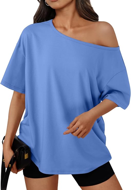 Womens Off the Shoulder Tops Oversized Summer Spring T-Shirts 2026