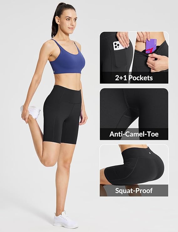 Women's 8"/ 5"/ 3" Biker Shorts High Waist Yoga Workout Gym Running Volleyball Spandex Shorts with Pockets