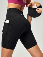 Biker Shorts Women Tummy Control Workout Shorts with 3 Pockets High Waisted Compression Gym Running Yoga Shorts Women