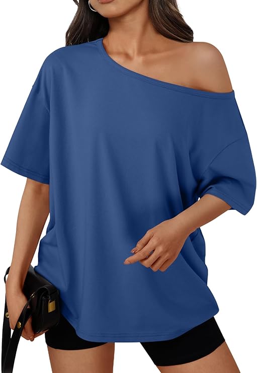 Womens Off the Shoulder Tops Oversized Summer Spring T-Shirts 2026