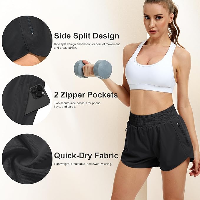 Women's Athletic Workout Short High Waisted Elastic Running Shorts with Pockets for Gym Casual