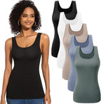 5 Pack Basic Tank Tops for Women Undershirt Ribbed Sleeveless Scoop Neck Casual Layering Basic Tanks Top