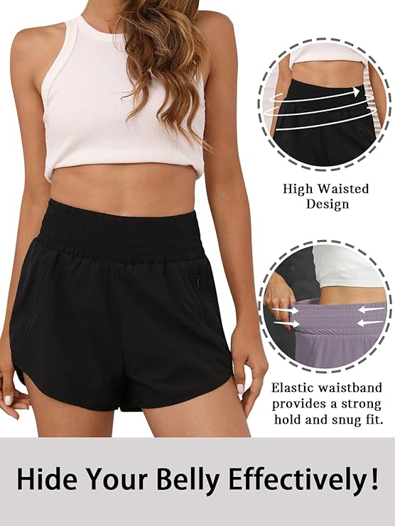 Women's Athletic Shorts High Waisted Running Short Pocket 2.5" Sporty Shorts Gym Workout Shorts