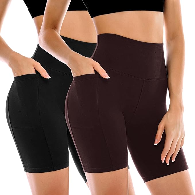 2 Pack Womens Biker Shorts with Pockets, High Waisted Yoga Shorts for Women Running Gym and Workout