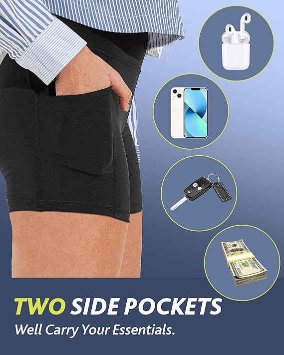 Biker Shorts Women with Pockets - 3"/5"/8" High Waisted Workout Spandex Tummy Control Gym Running Yoga Shorts