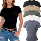 3/5 Pack Womens T Shirts Crew Neck Short Sleeve Shirts for Women Casual Basic Tees Fitted Stretchy Layering Tops