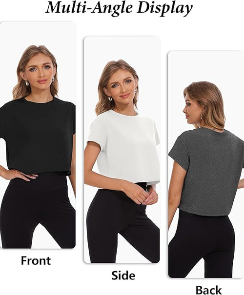 Dalavch 4/6 Pack Women's Crop Top Short Sleeve Athletic Workout Yoga Running Gym Casual Tees T-Shirts Loose Fit