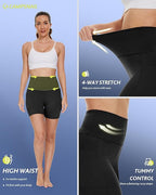 Biker Shorts Women with Pockets - 3"/5"/8" High Waisted Workout Spandex Tummy Control Gym Running Yoga Shorts