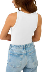 Womens Tank Tops High Neck Sleeveless Ribbed Tank Casual Basic Thick Strap Slim Fitted Racerback Shirts