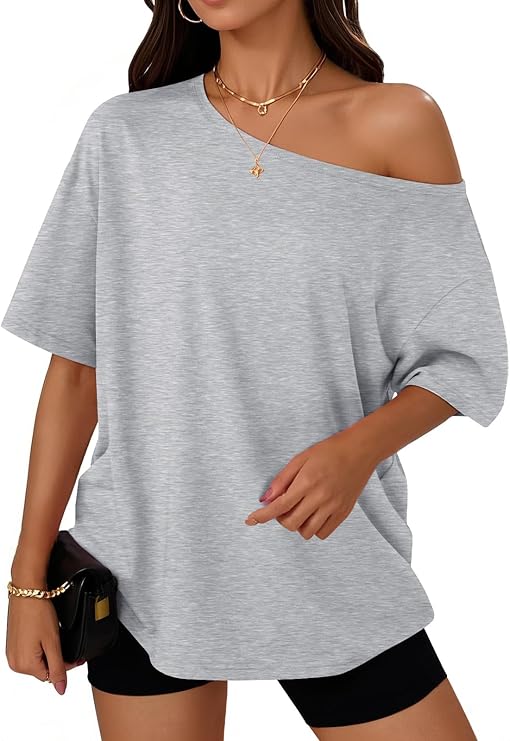 Womens Off the Shoulder Tops Oversized Summer Spring T-Shirts 2026