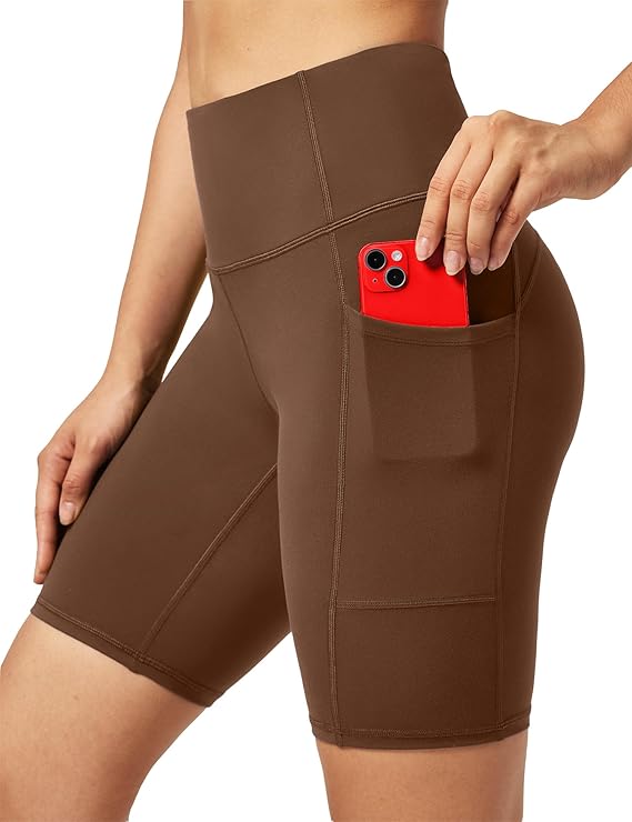 Biker Shorts Women Tummy Control Workout Shorts with 3 Pockets High Waisted Compression Gym Running Yoga Shorts Women