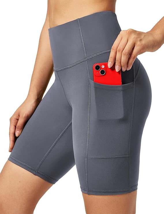 Biker Shorts Women Tummy Control Workout Shorts with 3 Pockets High Waisted Compression Gym Running Yoga Shorts Women
