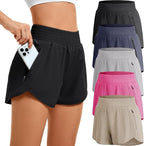 Women's Athletic Workout Short High Waisted Elastic Running Shorts with Pockets for Gym Casual