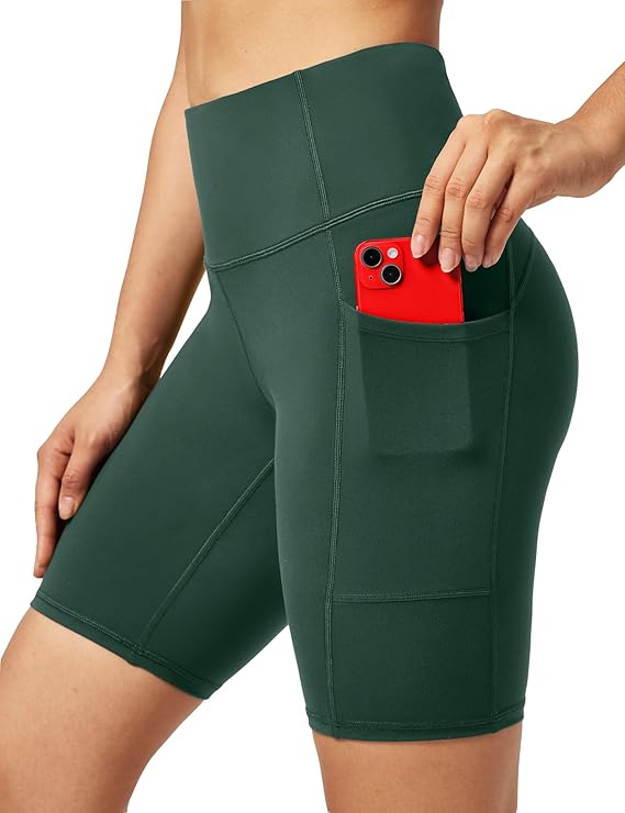 Biker Shorts Women Tummy Control Workout Shorts with 3 Pockets High Waisted Compression Gym Running Yoga Shorts Women