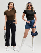 3/5 Pack Womens T Shirts Crew Neck Short Sleeve Shirts for Women Casual Basic Tees Fitted Stretchy Layering Tops