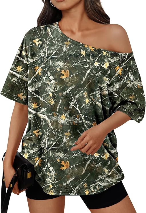 Womens Off the Shoulder Tops Oversized Summer Spring T-Shirts 2026