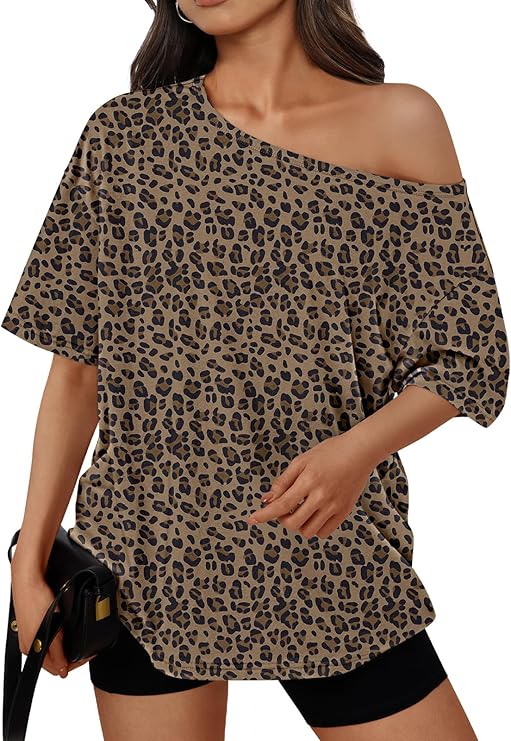 Womens Off the Shoulder Tops Oversized Summer Spring T-Shirts 2026