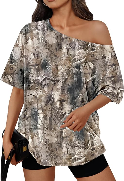 Womens Off the Shoulder Tops Oversized Summer Spring T-Shirts 2026