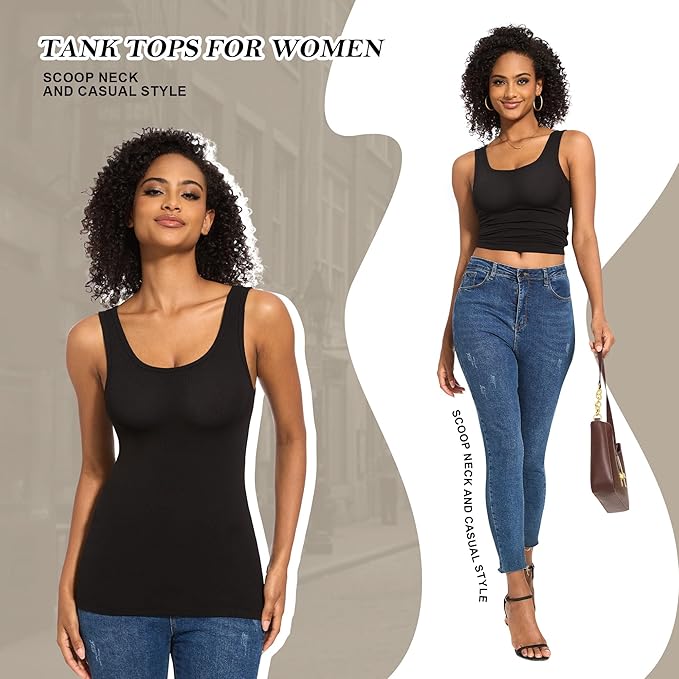 5 Pack Basic Tank Tops for Women Undershirt Ribbed Sleeveless Scoop Neck Casual Layering Basic Tanks Top