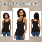 5 Pack Basic Tank Tops for Women Undershirt Ribbed Sleeveless Scoop Neck Casual Layering Basic Tanks Top