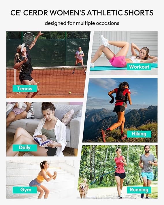Women's Athletic Workout Short High Waisted Elastic Running Shorts with Pockets for Gym Casual