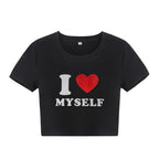 Letter print slim fit short sleeve cotton t shirt for women