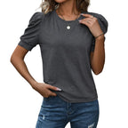 Polyester puff sleeve t shirt for women suitable for everyday wear