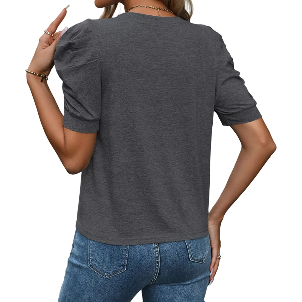 Lightweight short sleeve puff sleeve top for women