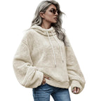 Solid color hooded plush loose fit sweater design for women