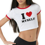 Women cotton letter print t shirt with slim fit short length