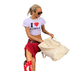 Cotton slim fit short sleeve letter print t shirt for women