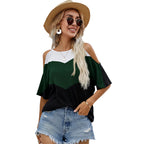 Casual style short sleeve geometric panel t shirt for women