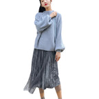 Women half neck knit sweater in solid color casual style