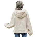 Women hooded plush sweater in solid color casual style
