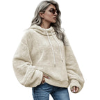 Loose fit hooded plush polyester sweater for women