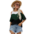 Multicolor geometric panel polyester t shirt for women