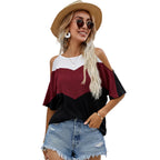 Multicolor geometric panel short sleeve t shirt for women