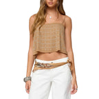 Women’s plaid tank top backless style light brown