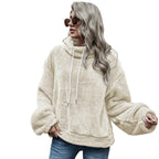 Plush hooded polyester loose fit sweater for women