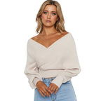 Polyester loose sweater with lantern sleeve for women in casual style