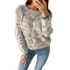 Round neck loose knit sweater pullover for women in casual style