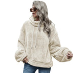 Solid color hooded plush loose fit sweater for women
