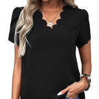 Women wearing solid color slim fit polyester t shirt in casual style