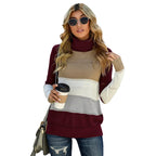 Women wearing turtleneck hollow stitching knit sweater long length acrylic